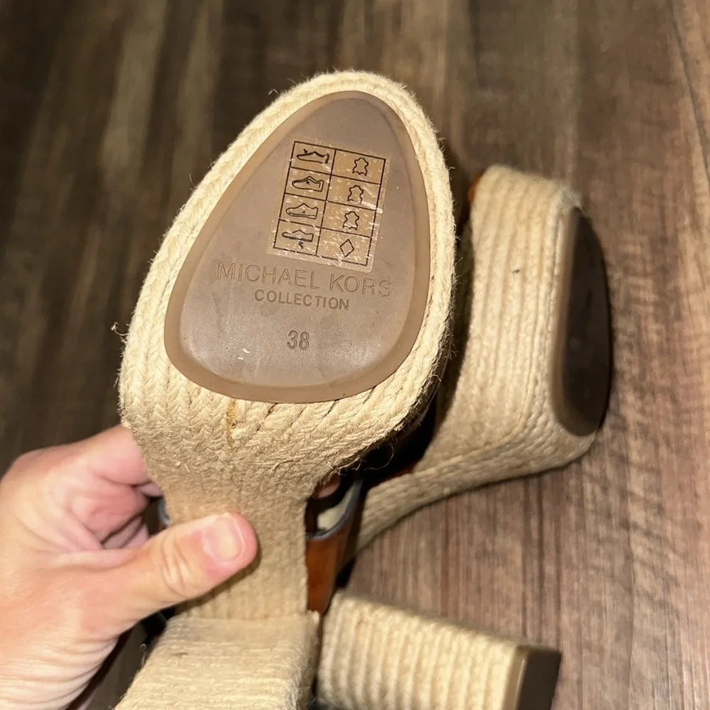Michael Kors Summer Brown Leather Jute‎ Sandals Size 38